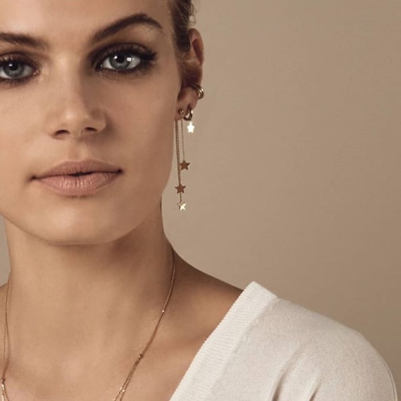 14K Solid Gold Triple Strand Dangle Stars Earrings - Picture 3 of 6